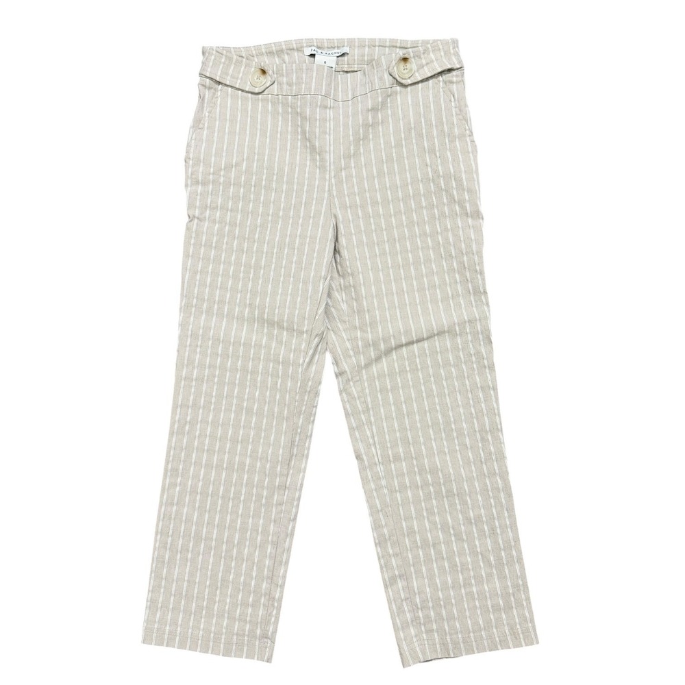 Zac & Rachel Linen Blend Straight Leg Crop Pants Beige Striped Women's Size 6